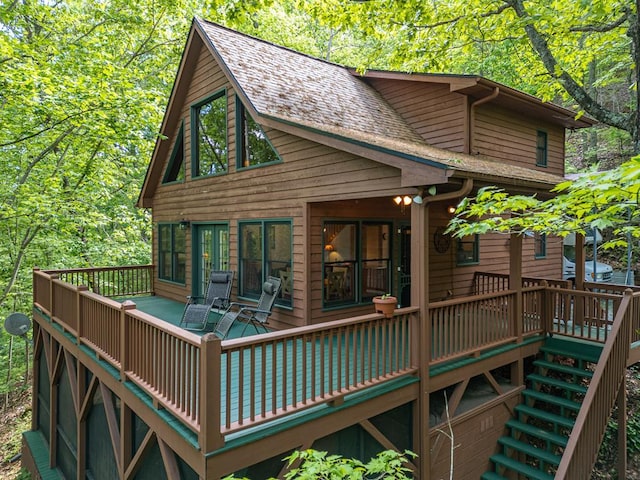 deck featuring stairs