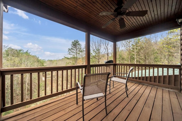 wooden deck featuring ceiling fan