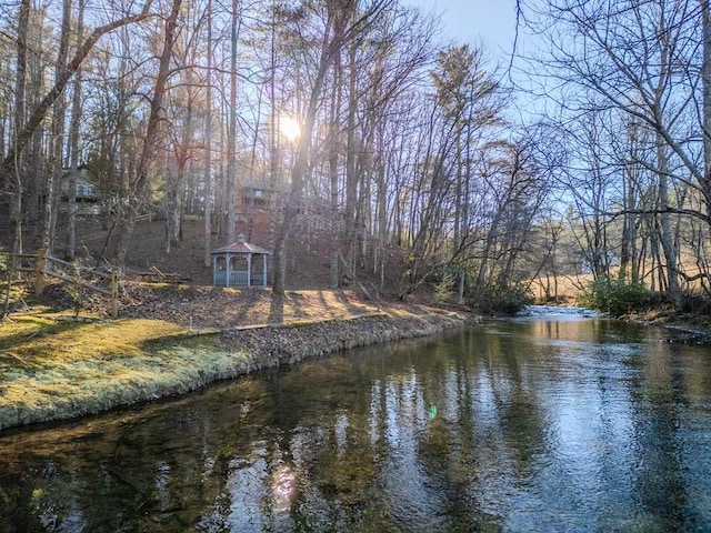 property view of water featuring a gazebo