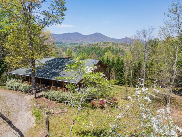 view of mountain feature with a forest view