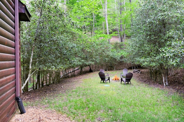 view of yard with a fire pit