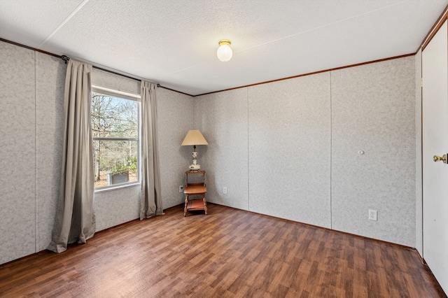 empty room featuring a textured ceiling and wood-type flooring