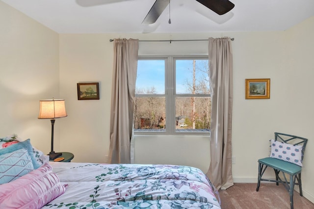 bedroom featuring carpet floors and ceiling fan