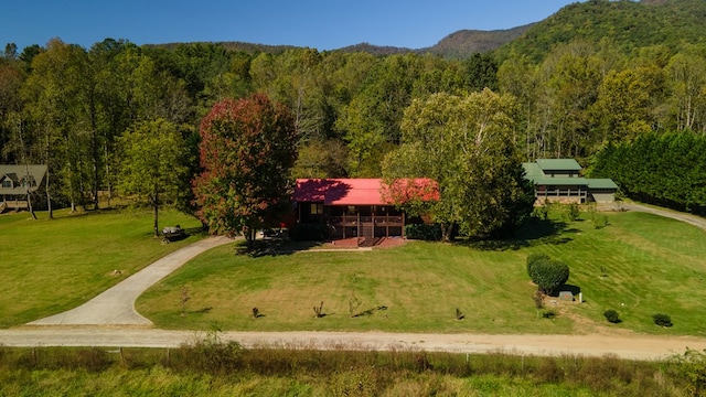 drone / aerial view with a mountain view