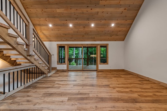 74 Cohutta Overlook Way, Blue Ridge, GA 30513 - entrance foyer with wooden ceiling, recessed lighting, wood finished floors, baseboards, and stairway