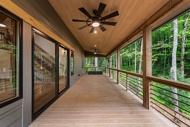 74 Cohutta Overlook Way, Blue Ridge, GA 30513 - wooden terrace with a ceiling fan