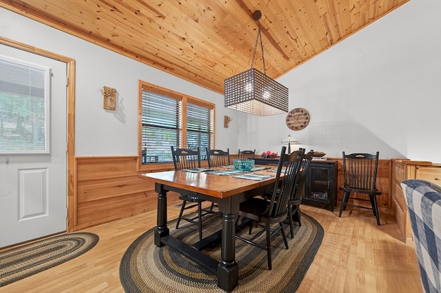 191 Deer Run Rd, Blairsville, GA 30512 - dining room featuring wainscoting, wood finished floors, wood ceiling, wood walls, and vaulted ceiling