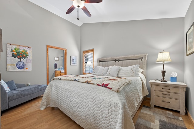 191 Deer Run Rd, Blairsville, GA 30512 - bedroom with wood finished floors, a ceiling fan, and high vaulted ceiling