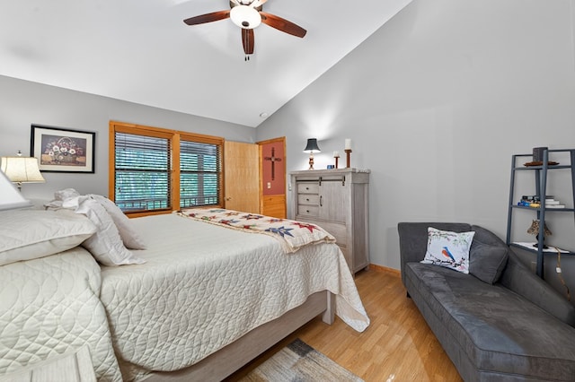191 Deer Run Rd, Blairsville, GA 30512 - bedroom featuring light wood-style flooring, lofted ceiling, and a ceiling fan