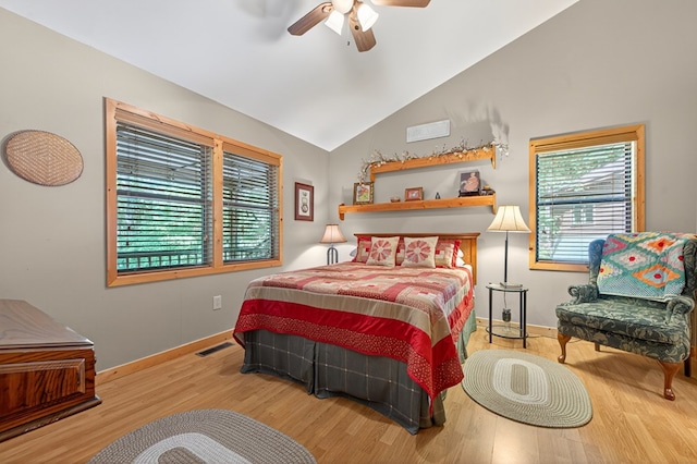 191 Deer Run Rd, Blairsville, GA 30512 - bedroom with wood finished floors, lofted ceiling, and a ceiling fan