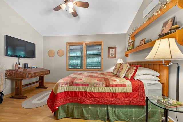 191 Deer Run Rd, Blairsville, GA 30512 - bedroom with wood finished floors, vaulted ceiling, and ceiling fan
