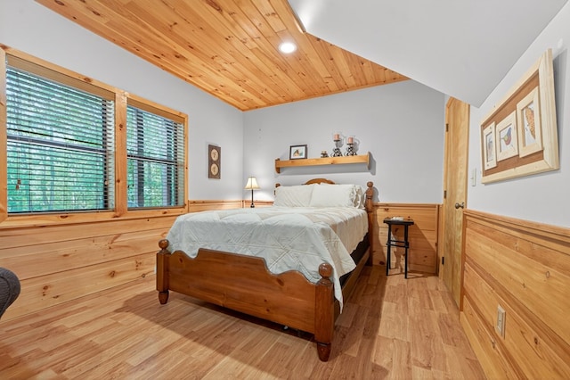 191 Deer Run Rd, Blairsville, GA 30512 - bedroom with a wainscoted wall, wooden ceiling, wood finished floors, wood walls, and recessed lighting