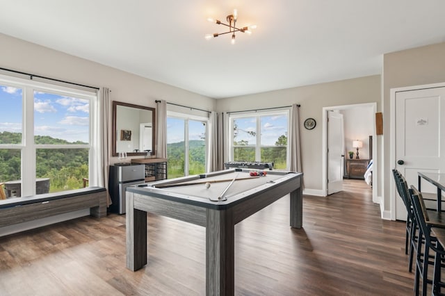 497 S Jakes Landing Way, Ellijay, GA 30540 - game room with billiards table, dark wood-style flooring, a chandelier, and baseboards