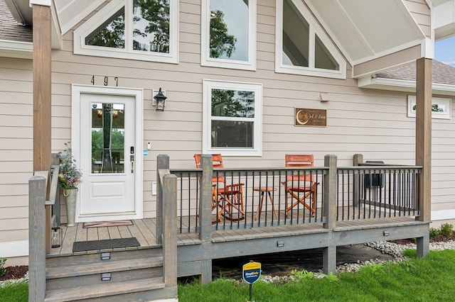 497 S Jakes Landing Way, Ellijay, GA 30540 - view of exterior entry with a deck