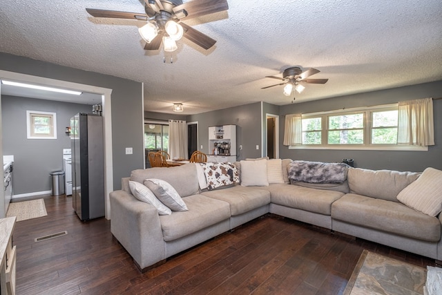 1214 Marrestop Rd, Murphy, NC 28906 - living room with a ceiling fan, a textured ceiling, and dark wood finished floors