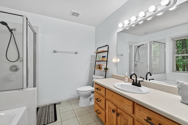2790 Tamarack Dr, Jasper, GA 30143 - bathroom with tile patterned floors, vanity, a shower stall, and a garden tub