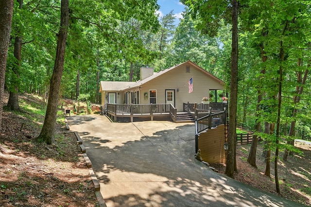 2790 Tamarack Dr, Jasper, GA 30143 - chalet / cabin featuring a chimney, a wooden deck, and concrete driveway