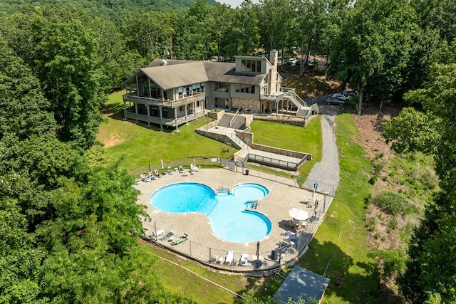 2790 Tamarack Dr, Jasper, GA 30143 - view from above of property featuring a pool area and a forest