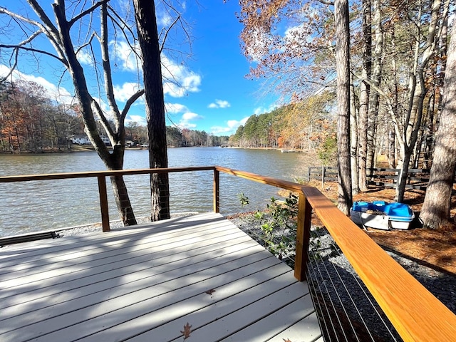 dock area featuring a deck with water view