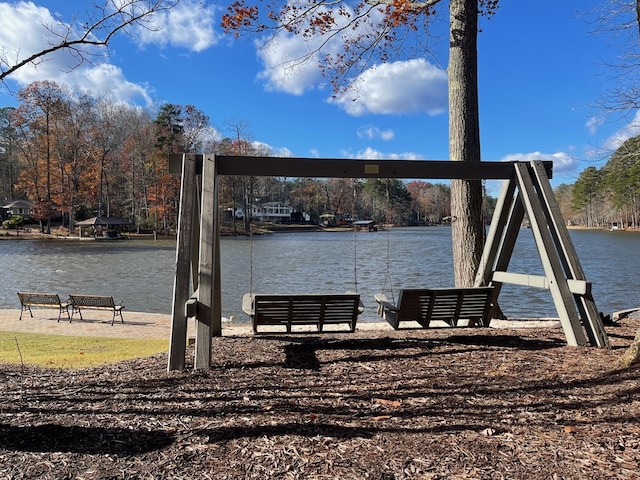 view of dock featuring a water view