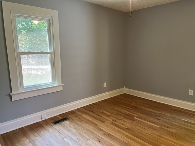 unfurnished room featuring a wealth of natural light, a textured ceiling, and hardwood / wood-style flooring