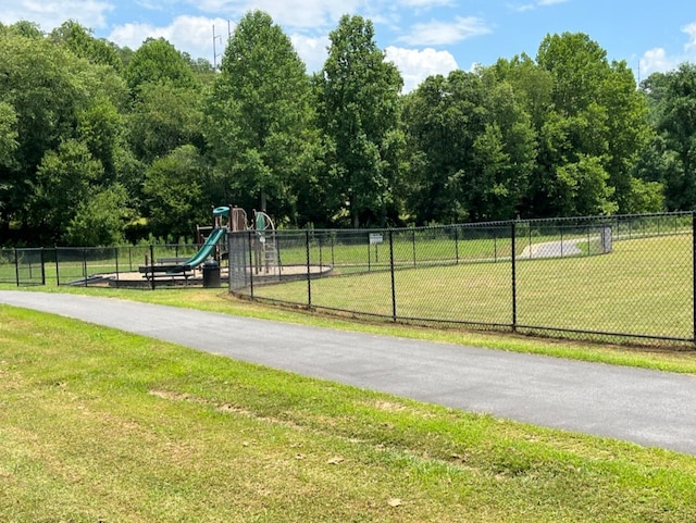 view of play area with a yard