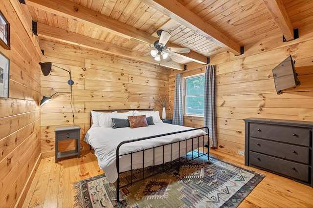 305 Kimbolton Dr, Morganton, GA 30560 - bedroom featuring a wooden ceiling with exposed beams, wooden walls, and light wood-type flooring
