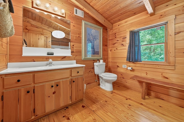 305 Kimbolton Dr, Morganton, GA 30560 - bathroom with vanity, wood ceiling, wooden walls, and wood finished floors