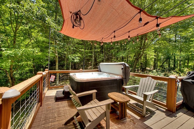 305 Kimbolton Dr, Morganton, GA 30560 - wooden terrace with a hot tub and a view of trees