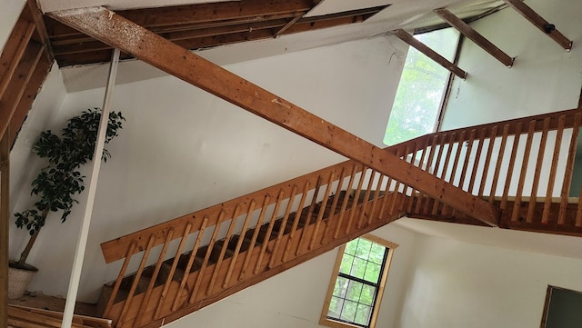 stairs featuring a high ceiling