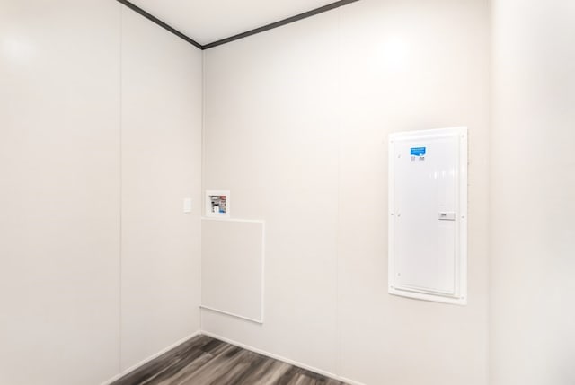 251 Ebenezer Rd, Ellijay, GA 30536 - washroom featuring hookup for a washing machine, dark wood finished floors, laundry area, and electric panel