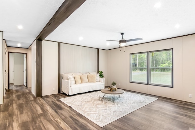 251 Ebenezer Rd, Ellijay, GA 30536 - living room featuring dark wood-style flooring, a decorative wall, ceiling fan, and recessed lighting
