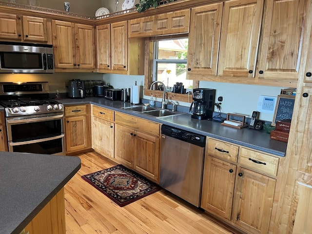 kitchen featuring sink, appliances with stainless steel finishes, and light hardwood / wood-style floors