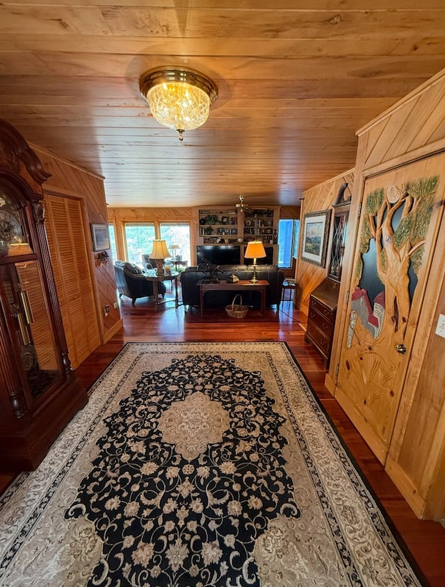 369 Deals Gap Rd, Robbinsville, NC 28771 - hallway featuring wood walls, wood finished floors, and wood ceiling