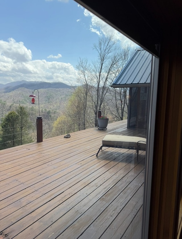 369 Deals Gap Rd, Robbinsville, NC 28771 - wooden deck with a view of trees and a mountain view
