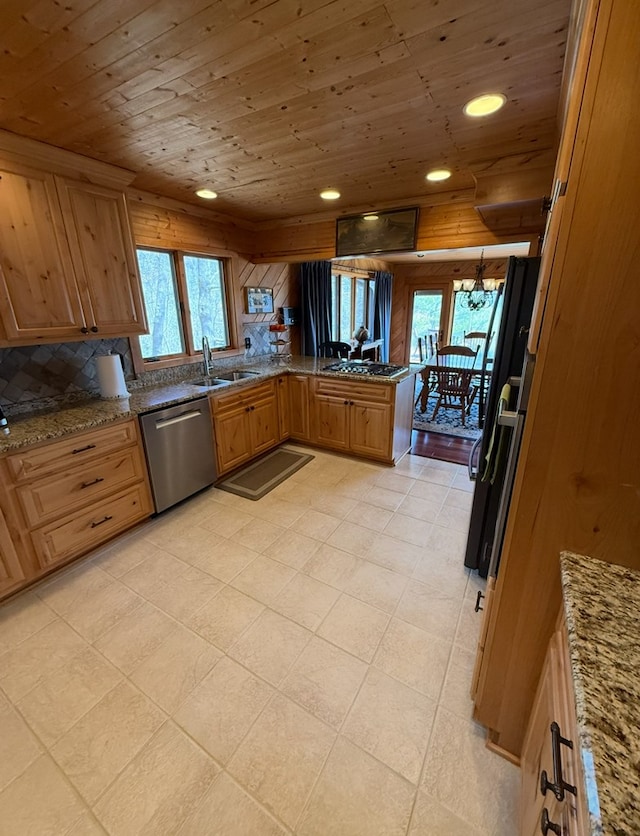369 Deals Gap Rd, Robbinsville, NC 28771 - kitchen featuring a sink, stone counters, dishwasher, and wood ceiling