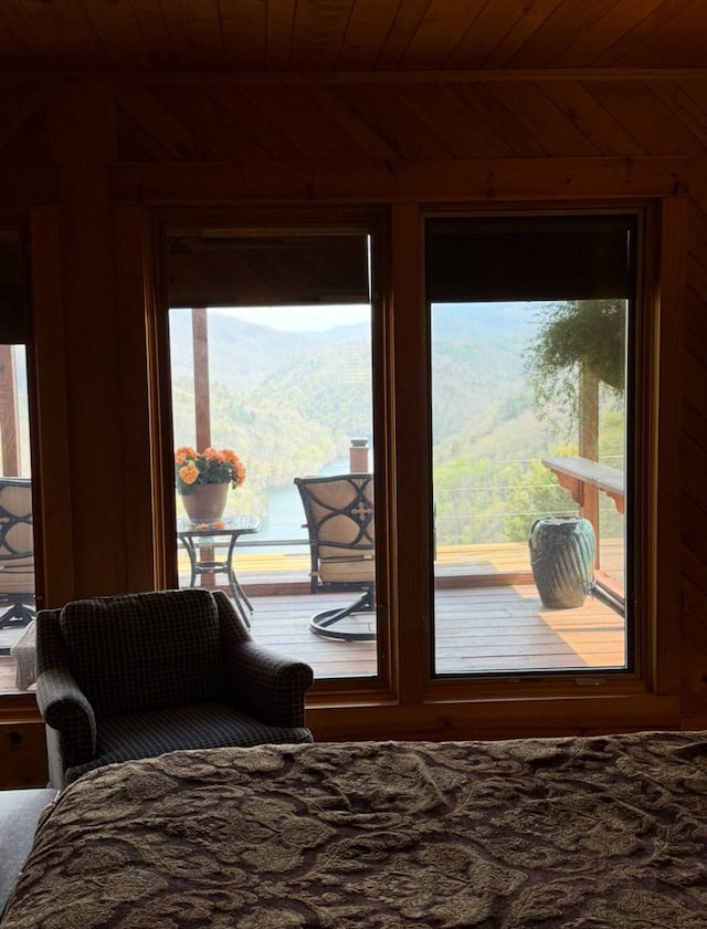 369 Deals Gap Rd, Robbinsville, NC 28771 - bedroom featuring access to outside and wood ceiling