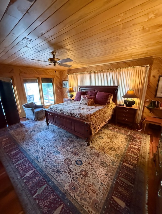 369 Deals Gap Rd, Robbinsville, NC 28771 - bedroom featuring wooden walls, wood ceiling, and a ceiling fan