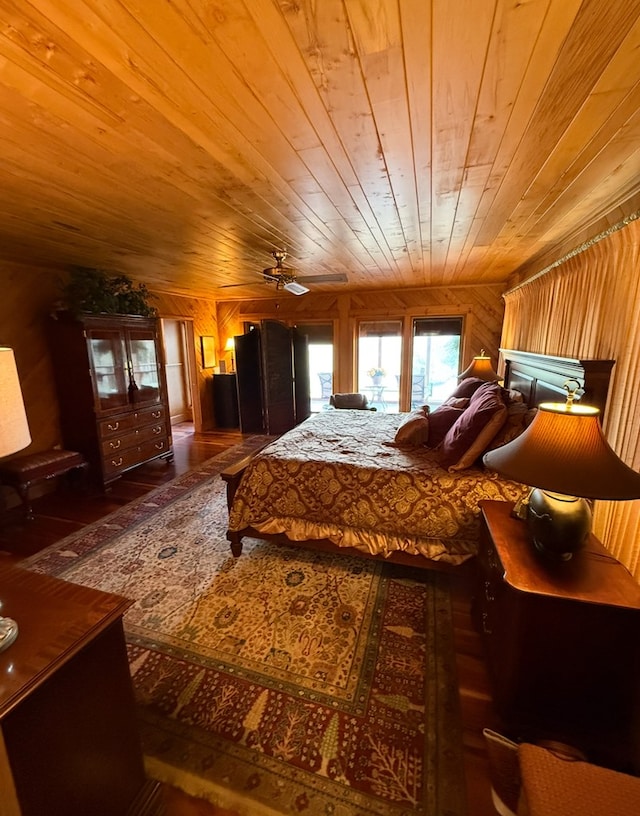 369 Deals Gap Rd, Robbinsville, NC 28771 - bedroom featuring wood ceiling, wood walls, and ceiling fan