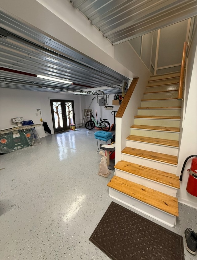369 Deals Gap Rd, Robbinsville, NC 28771 - below grade area with french doors and stairs