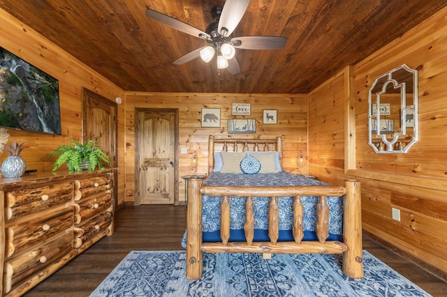 9 Quail Holw, Blue Ridge, GA 30513 - bedroom featuring wooden ceiling, wood walls, and wood finished floors