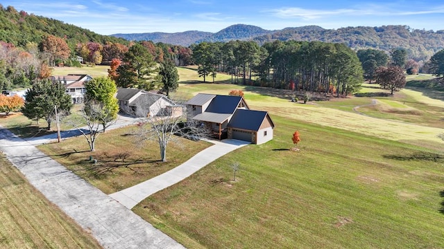 drone / aerial view featuring a mountain view