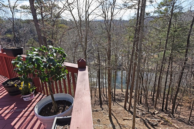 water view featuring a forest view