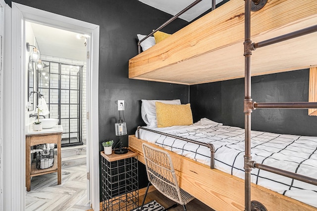 bedroom with parquet flooring