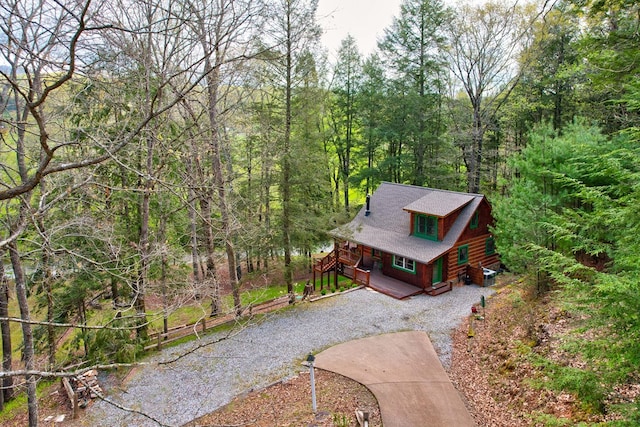 drone / aerial view with a forest view