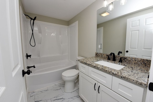16 Sims Rd, Hiawassee, GA 30546 - full bathroom with toilet, marble finish floor,  shower combination, and vanity