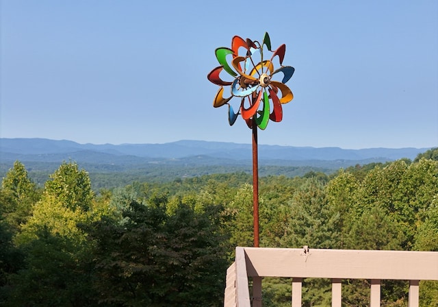 view of mountain feature with a wooded view