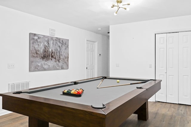 recreation room featuring hardwood / wood-style flooring and pool table