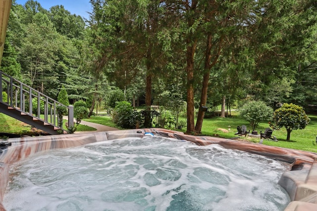 view of patio with a hot tub