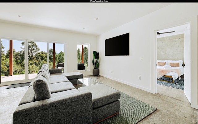 living room featuring ceiling fan